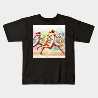 Artistic illustration of women in a sprint race Kids T-Shirt